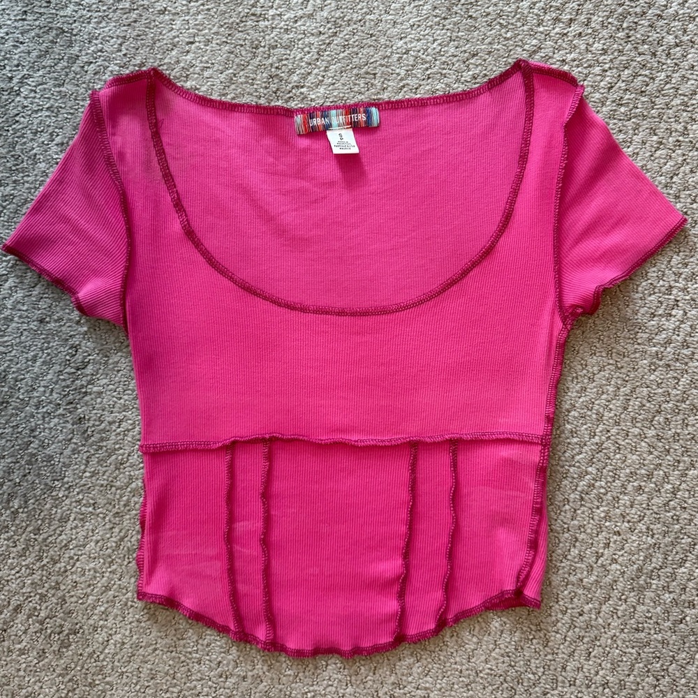 Urban Outfitters Pink Ribbed Fitted Crop Blouse